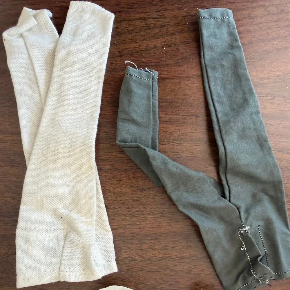 Vintage Ken Style Doll Clothes Lot White Snap Shirt Olive Green Off White Pants